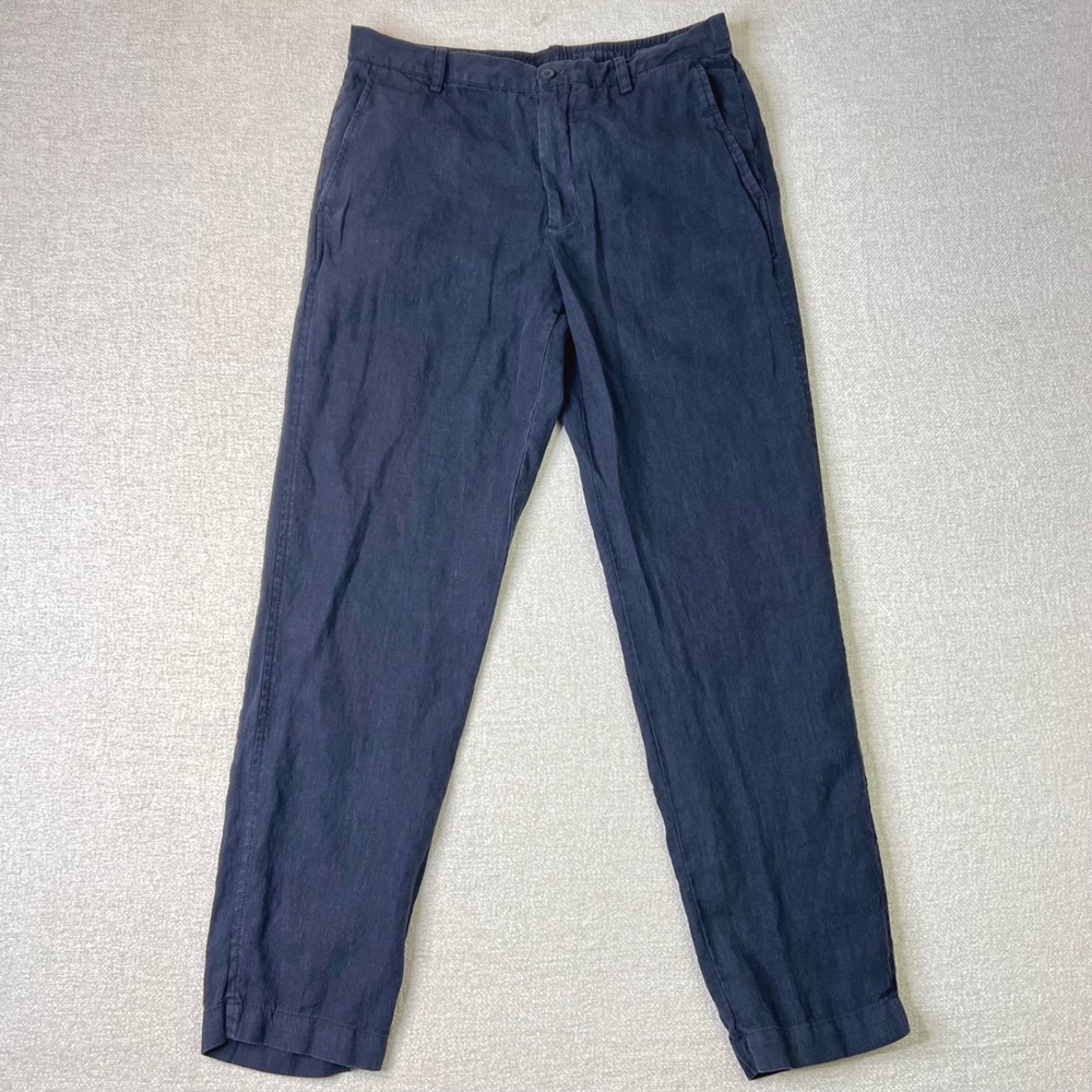 Zara 100% Linen Navy Blue Relaxed Fit Trousers Pants Medium Minimalist Luxury